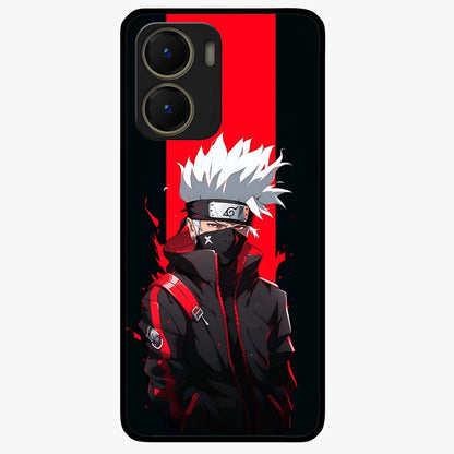 Kakashi Scarlet Shadow Glass Case showing flat back view with powerful anime ninja artwork and glossy glass finish.