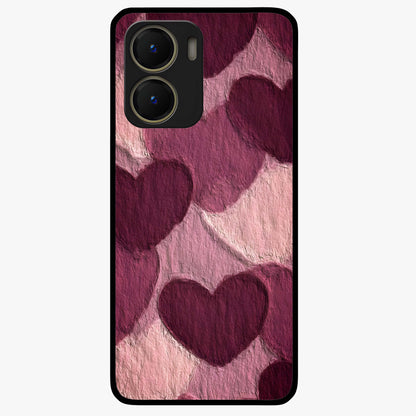 Layered Paper Hearts Glass Case showing flat back view with layered paper heart artwork and glossy glass finish.