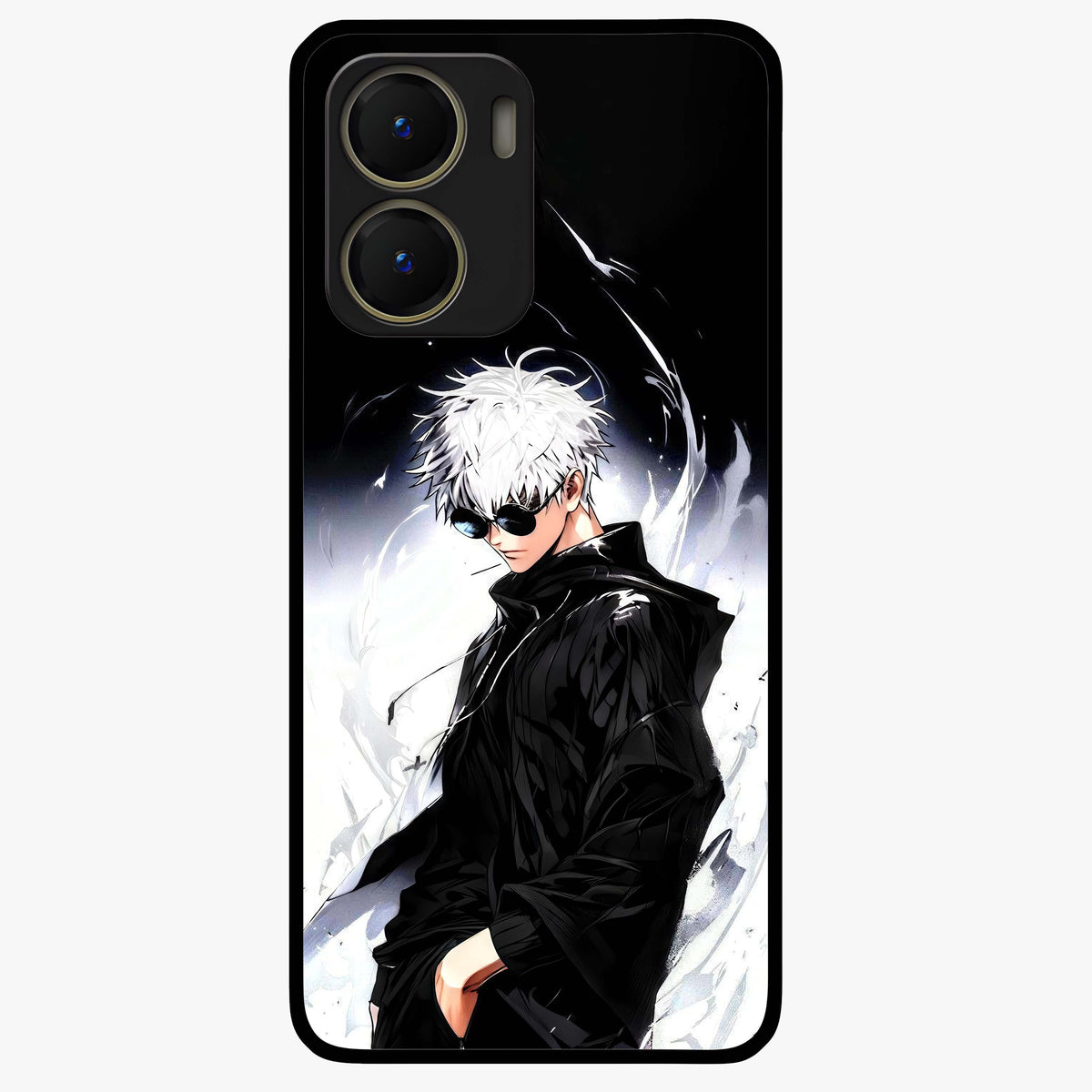 Limitless Shadow King Glass Case showing flat back view with powerful shadow warrior artwork and glossy glass finish.