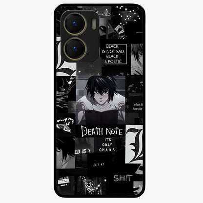Midnight Chaos Mind Glass Case showing flat back view with abstract dark themed artwork and glossy glass finish.