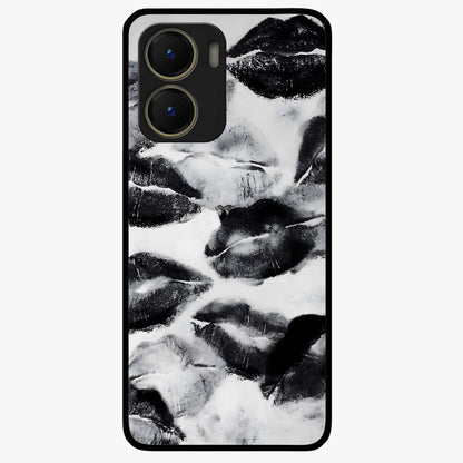 Midnight Kiss Marks Glass Case showing flat back view with lipstick kiss mark artwork and glossy glass finish.