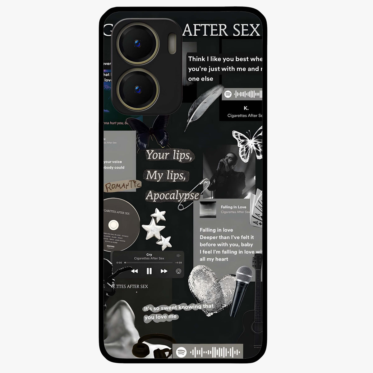 Midnight Love Echo Glass Case showing flat back view with romantic midnight themed artwork and glossy glass finish.