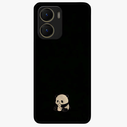 Midnight Panda Love Glass Case showing flat back view with cute panda themed artwork and glossy glass finish.
