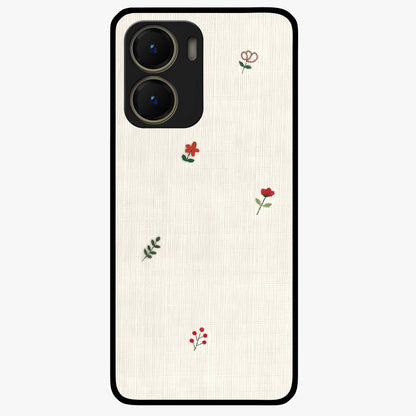 Minimal Petal Whispers Glass Case showing flat back view with soft minimal floral artwork and glossy glass finish.