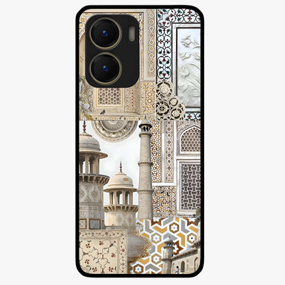 Mughal Marble Legacy Glass Case showing flat back view with intricate Mughal inspired marble pattern and glossy glass finish.