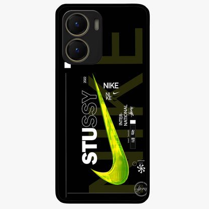 Neon Street Edition Glass Case showing flat back view with neon street style artwork and glossy glass finish.