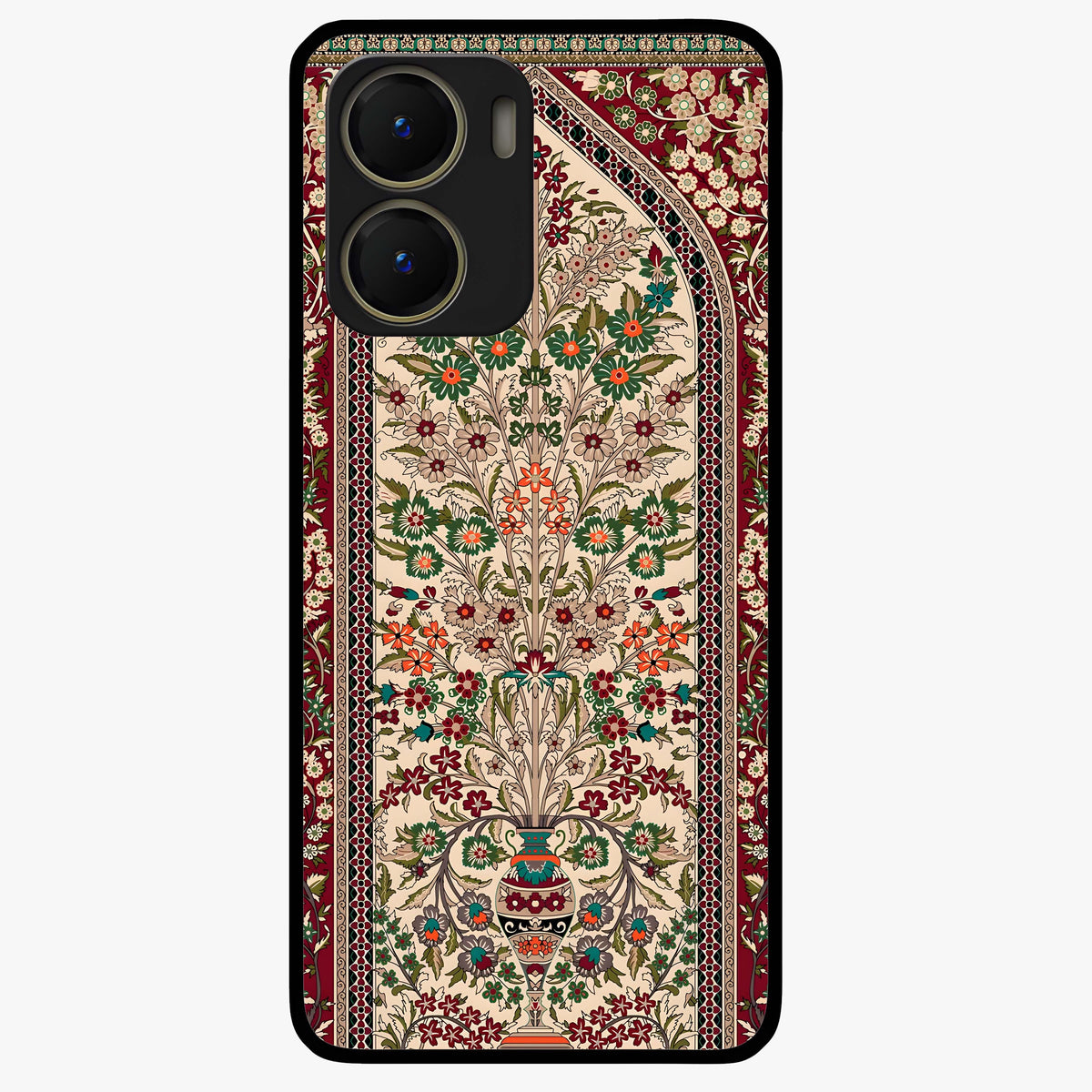 Persian Inspired Glass Case showing flat back view with ornate Persian style pattern artwork and glossy glass finish.