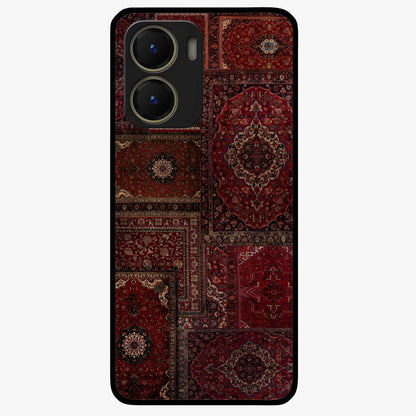 Persian Velvet Tale Glass Case showing flat back view with luxurious Persian velvet pattern artwork and glossy glass finish.