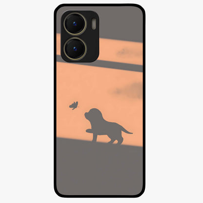 Puppy Shadow Art Glass Case showing flat back view with cute puppy shadow style artwork and glossy glass finish.