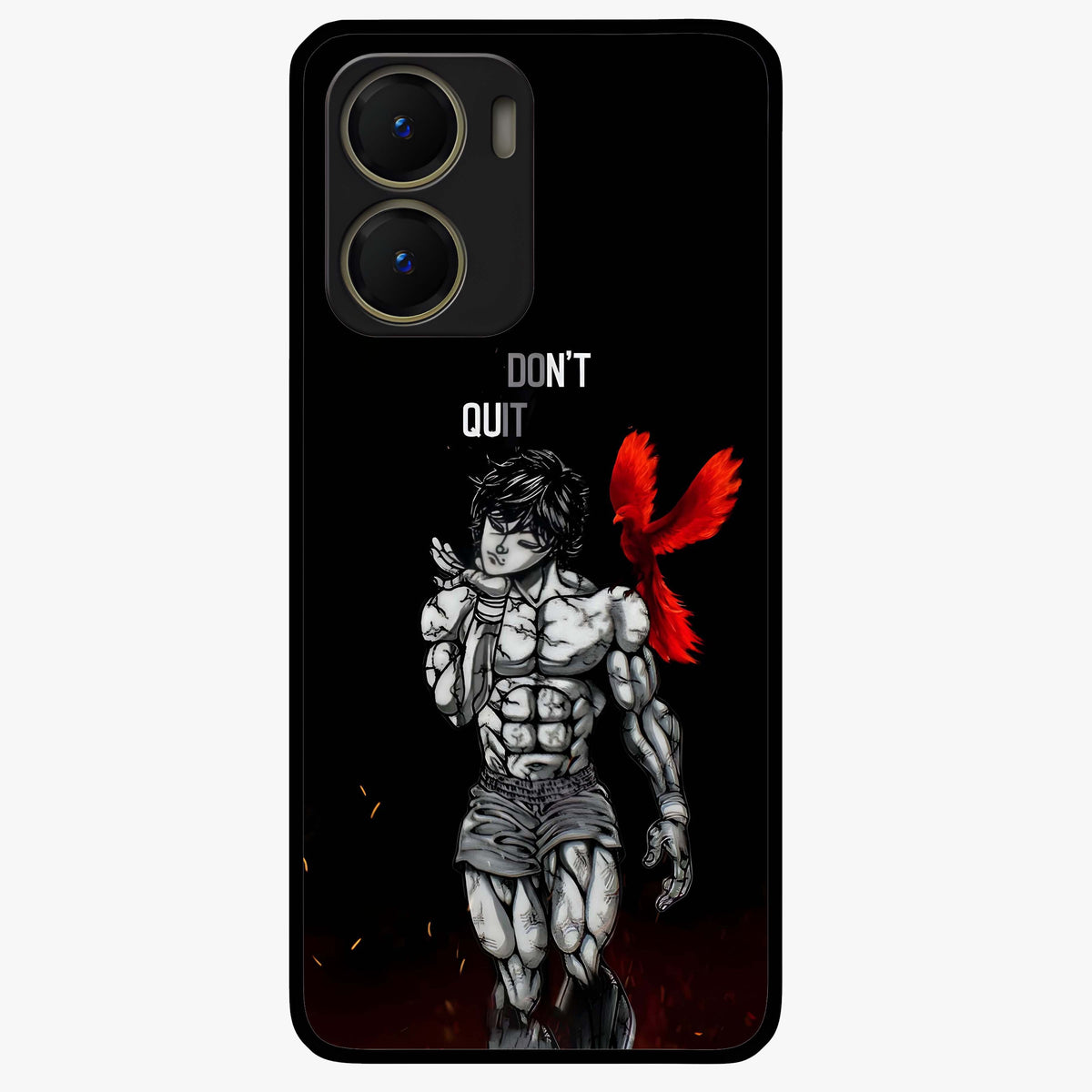 Rise Beyond Limits Glass Case showing flat back view with motivational typography artwork and glossy glass finish.