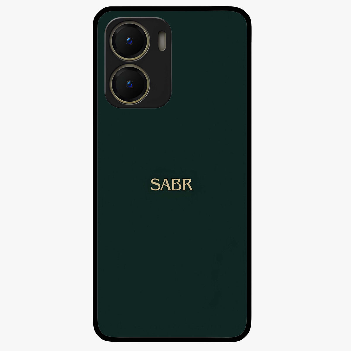 Sabr Minimal Patience Glass Case showing flat back view with minimalist typography artwork and glossy glass finish.