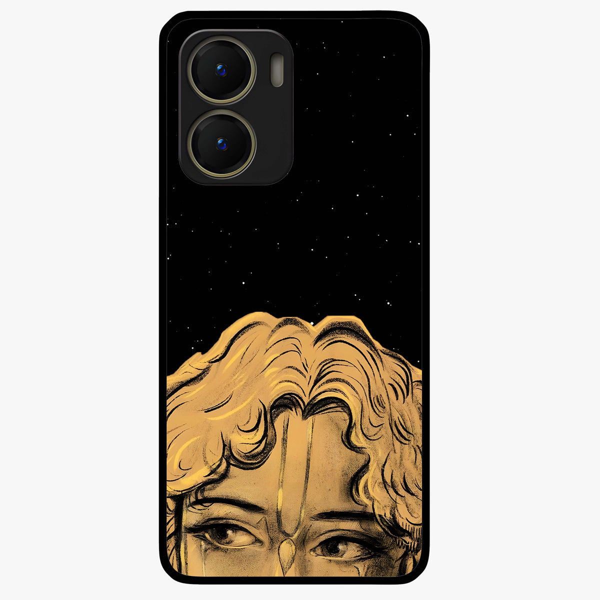 Shri Krishna Art Glass Case showing flat back view with devotional Krishna artwork and glossy glass finish.