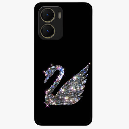 Starlit Swan Grace Glass Case showing flat back view with graceful swan artwork under starry sky and glossy glass finish.