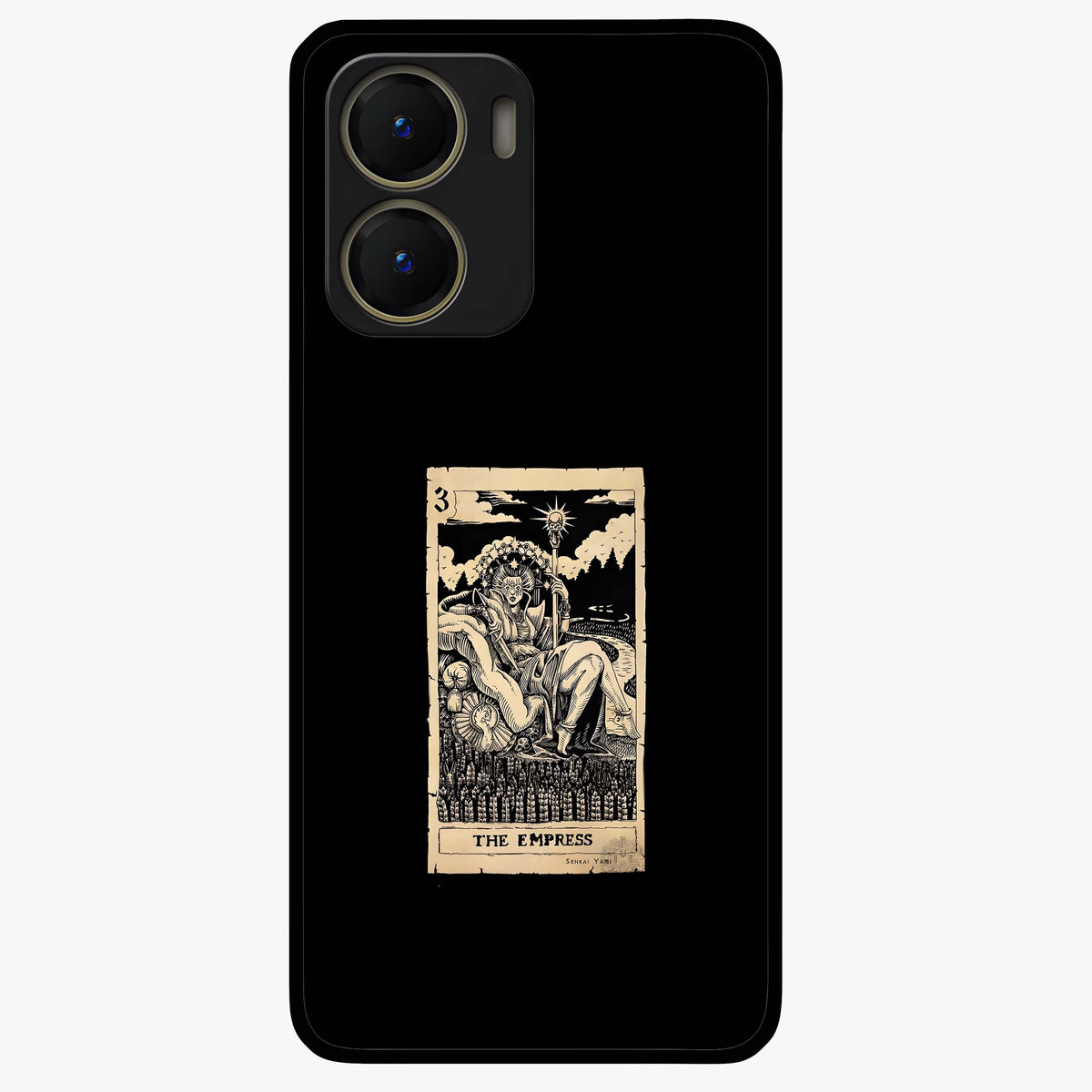 The Empress Glass Case showing flat back view with regal feminine artwork and glossy glass finish.