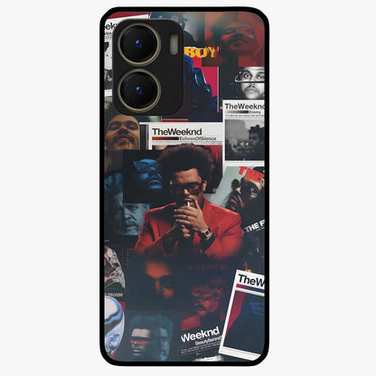 The Weeknd Glass Case showing flat back view with music inspired artistic portrait artwork and glossy glass finish.