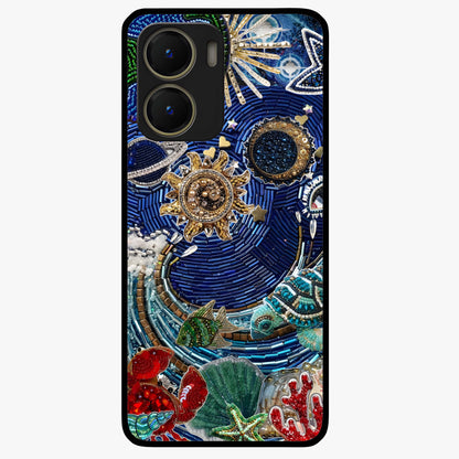 Universe Underwater Spark Glass Case showing flat back view with cosmic underwater themed artwork and glossy glass finish.