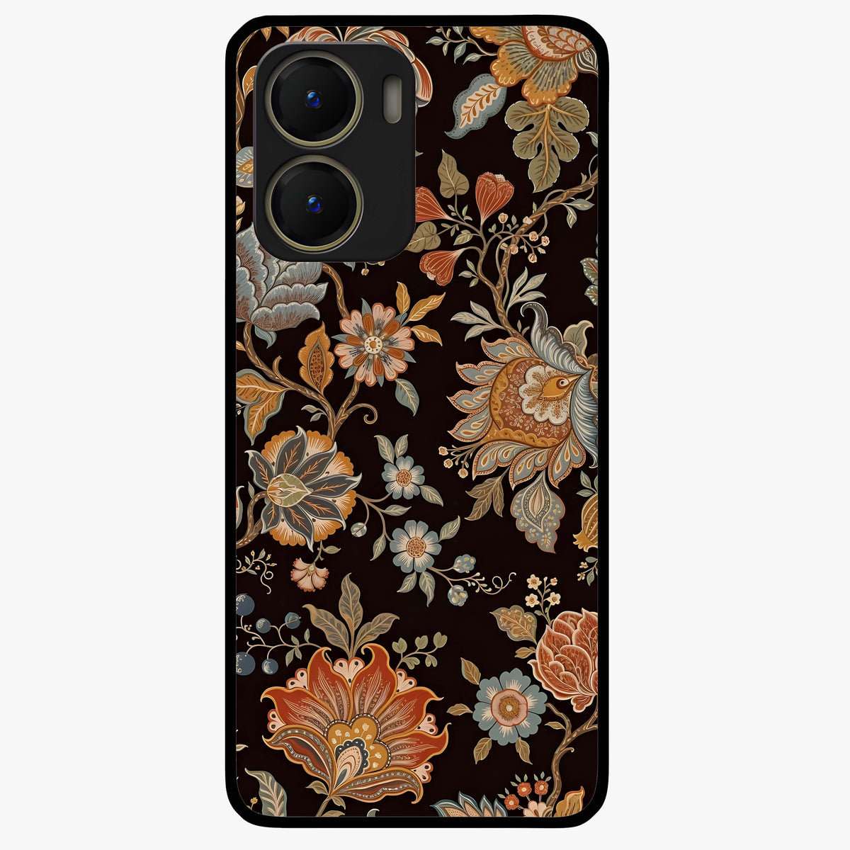 Vintage Floral Dream Glass Case showing flat back view with classic floral artwork and glossy glass finish.