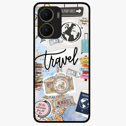 Wanderlust Journal Glass Case showing flat back view with travel inspired artwork and glossy glass finish.