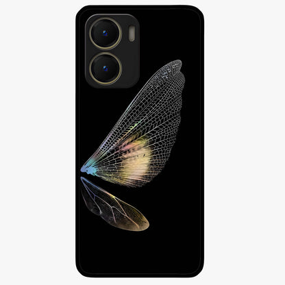 Whispers Of Wings Glass Case showing flat back view with graceful wing inspired artwork and glossy glass finish.