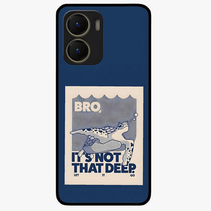 Worry Less Swim Glass Case showing flat back view with playful motivational artwork and glossy glass finish.