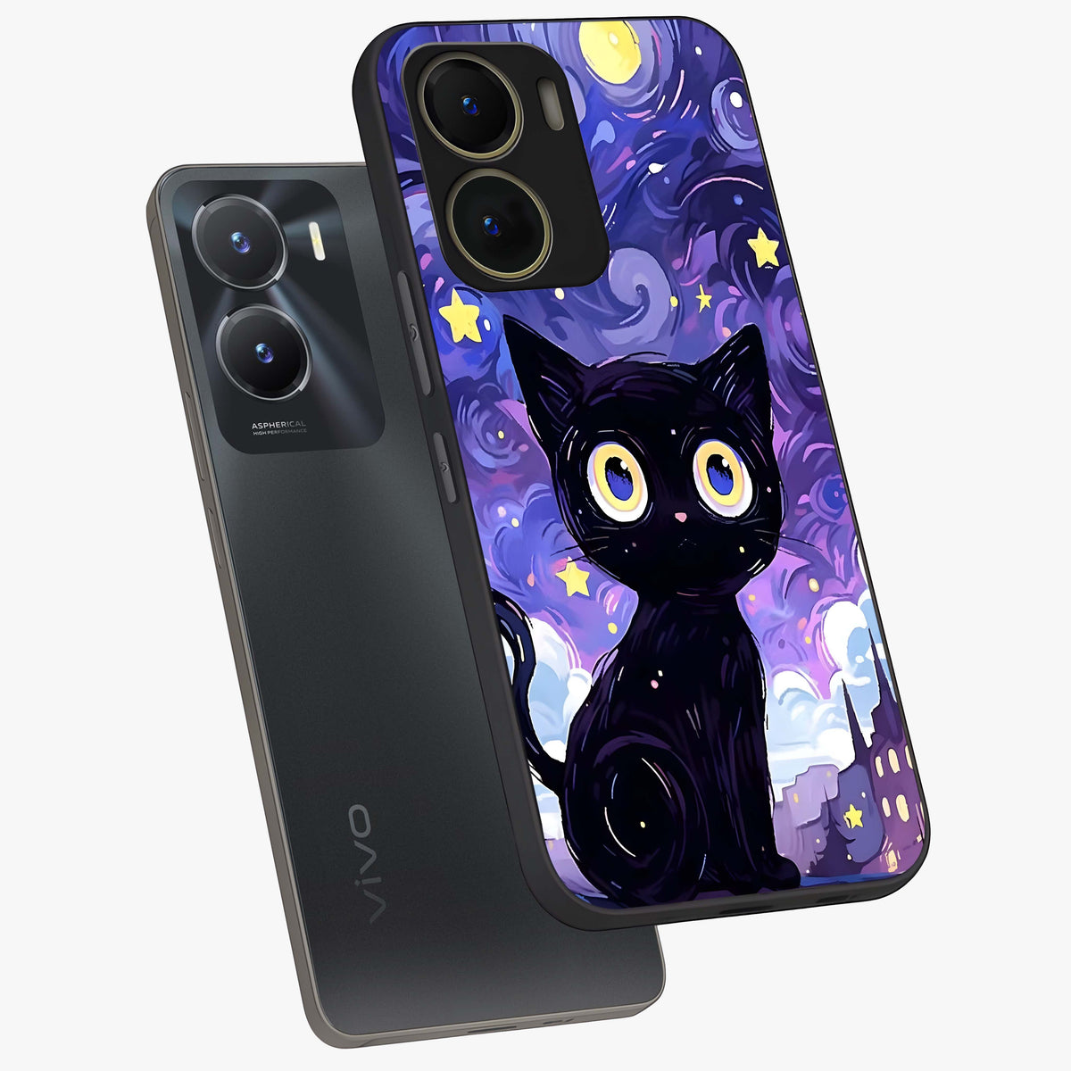 Abstract Cat Art Glass Case displayed in angled mockup highlighting modern abstract cat artwork and sleek glass surface.
