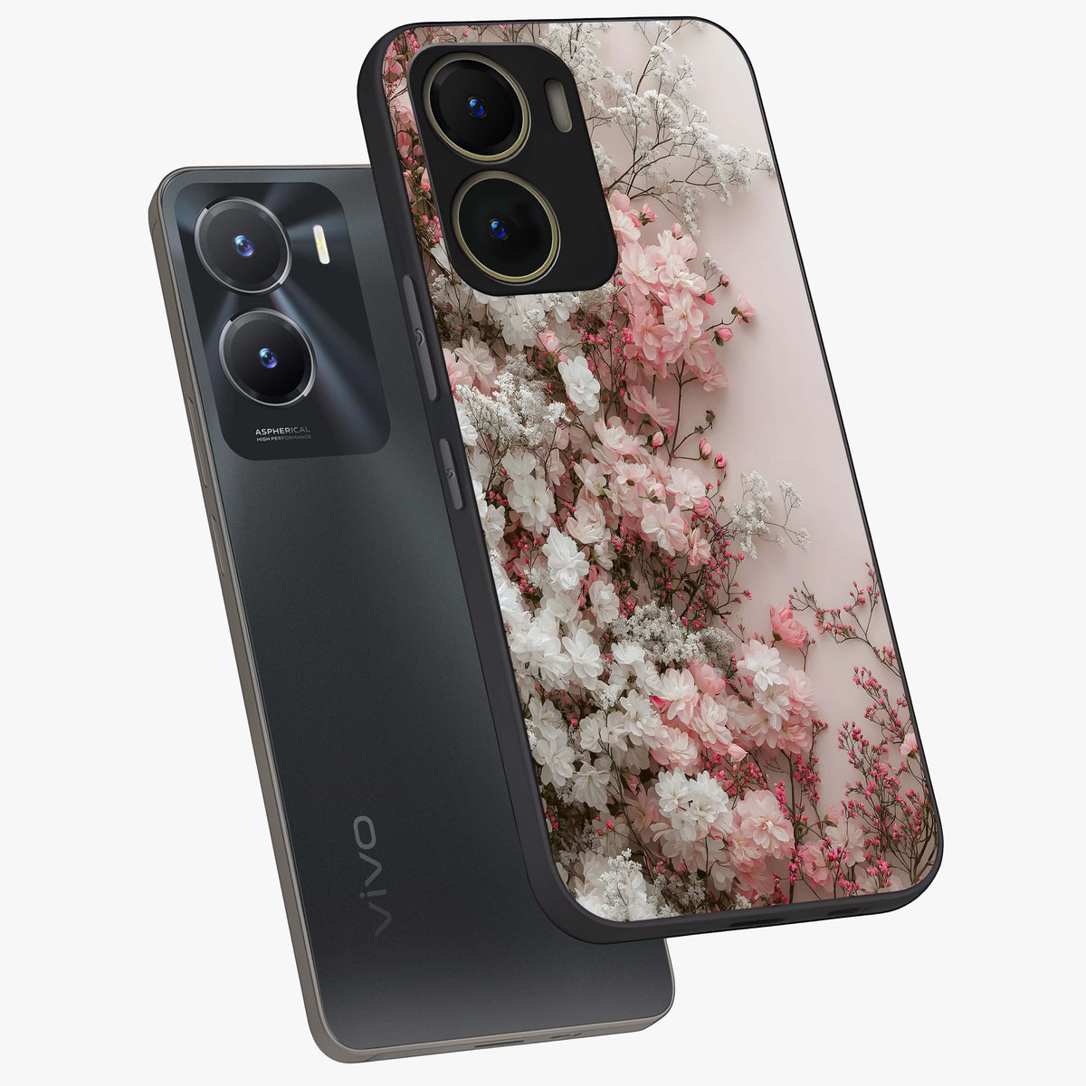 Blush Blossom Cloud Glass Case displayed in angled mockup highlighting soft cloud and blossom design with pastel aesthetic.