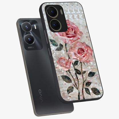 Blush Mosaic Bloom Glass Case displayed in angled mockup highlighting artistic mosaic flower pattern with aesthetic design.