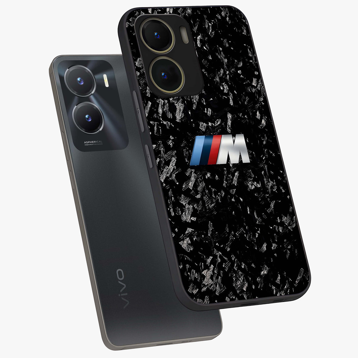 Carbon Speed Mark Glass Case displayed in angled mockup highlighting racing inspired carbon design and sleek aesthetic style.