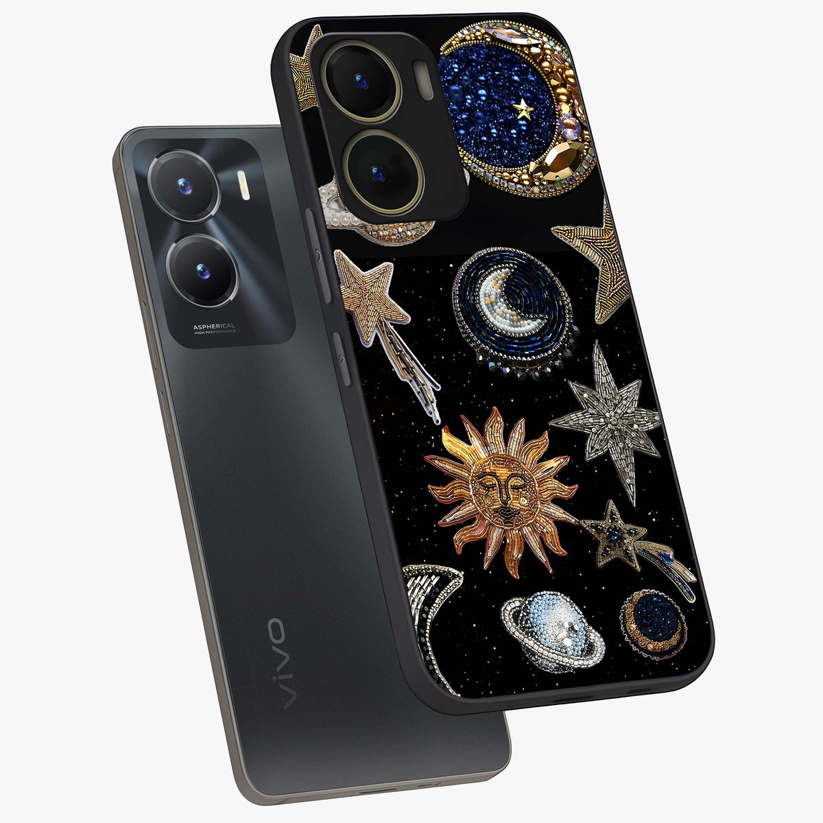 Celestial Gem Constellations Glass Case displayed in angled mockup highlighting gemstone inspired constellation design.