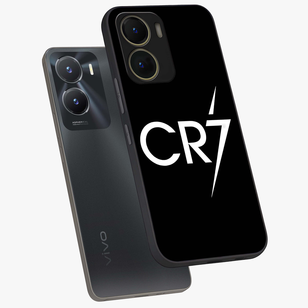 Cr7 Elite Strike Glass Case displayed in angled mockup highlighting powerful sports graphic with bold athletic theme.