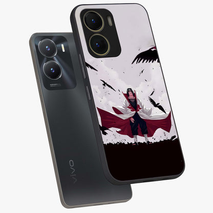 Crimson Crow Ascension Glass Case displayed in angled mockup highlighting powerful crow illustration with dark crimson aesthetic.