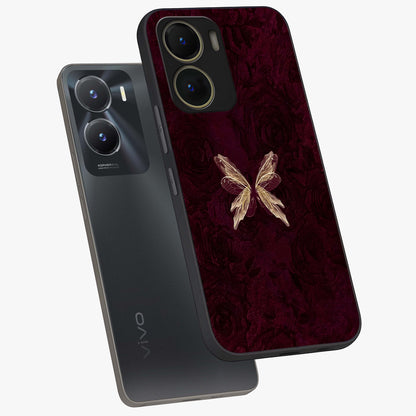 Crimson Fade Butterfly Glass Case displayed in angled mockup highlighting elegant butterfly design with crimson gradient aesthetic.