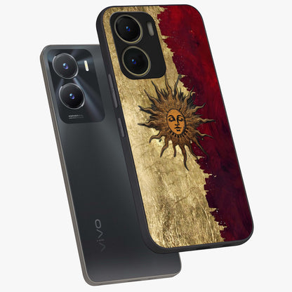Crimson Sun Majesty Glass Case displayed in angled mockup highlighting majestic crimson sun design with bold aesthetic style.