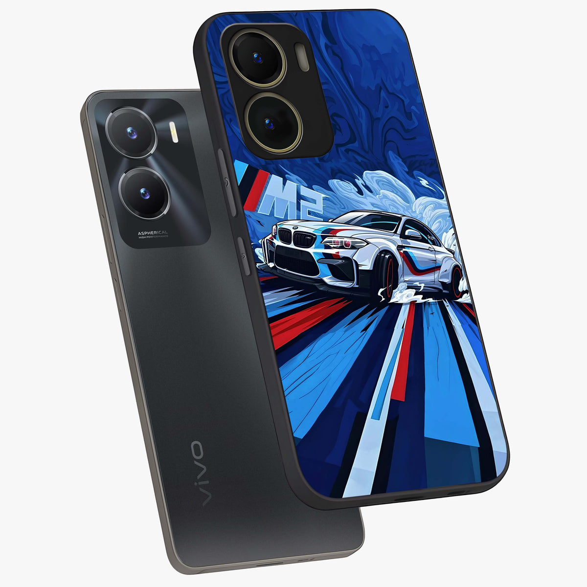 Drift Power Rush Glass Case displayed in angled mockup highlighting powerful drift car design with sporty aesthetic style.