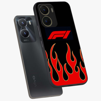 Fire F11 Glass Case displayed in angled mockup highlighting bold fire inspired graphic with energetic aesthetic style.