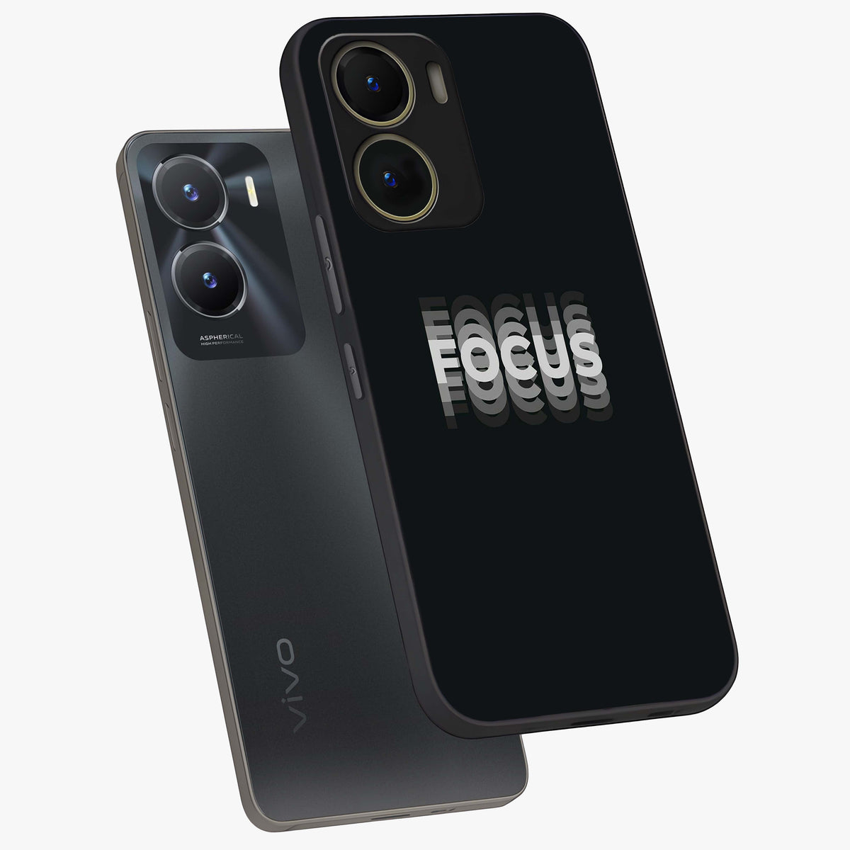 Focus Mode On Glass Case displayed in angled mockup highlighting clean minimal text artwork with modern aesthetic style.