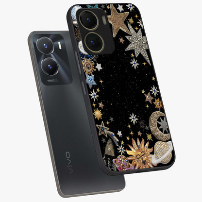 Galactic Jewel Stars Glass Case displayed in angled mockup highlighting shining celestial star design with cosmic aesthetic style.