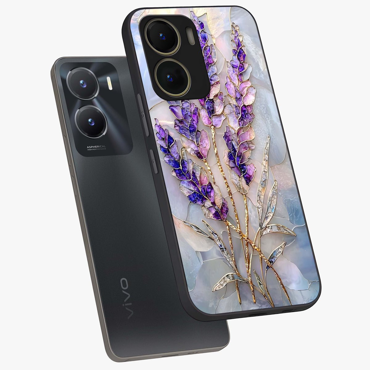 Lavender Dream Glow Glass Case displayed in angled mockup highlighting dreamy purple glow design with soft artistic style.