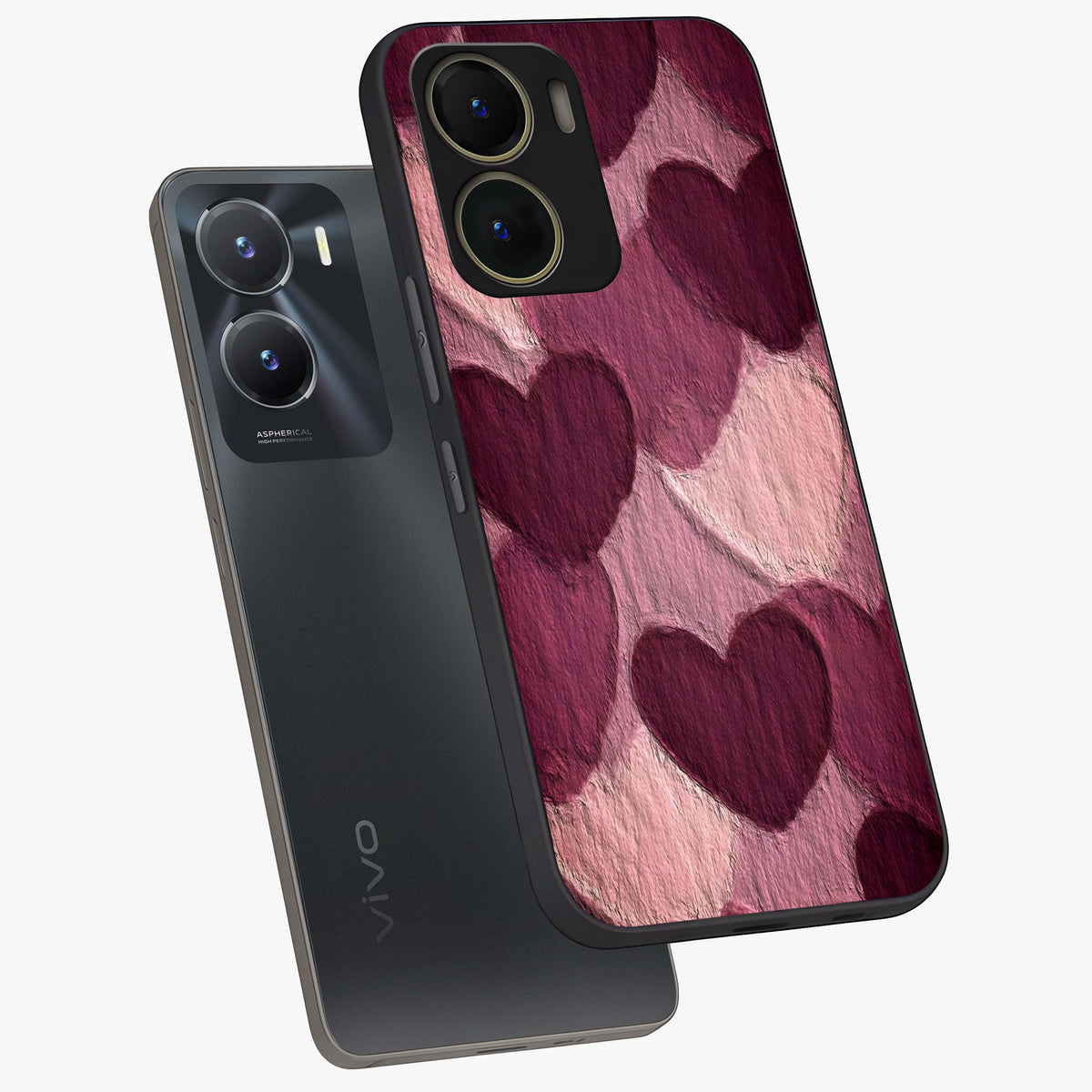 Layered Paper Hearts Glass Case displayed in angled mockup highlighting creative paper craft heart design with romantic aesthetic.