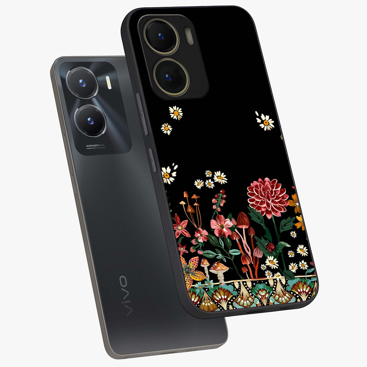 Midnight Bloom Pattern Glass Case displayed in angled mockup highlighting elegant flower design with midnight aesthetic style.