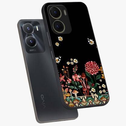 Midnight Bloom Pattern Glass Case displayed in angled mockup highlighting elegant flower design with midnight aesthetic style.