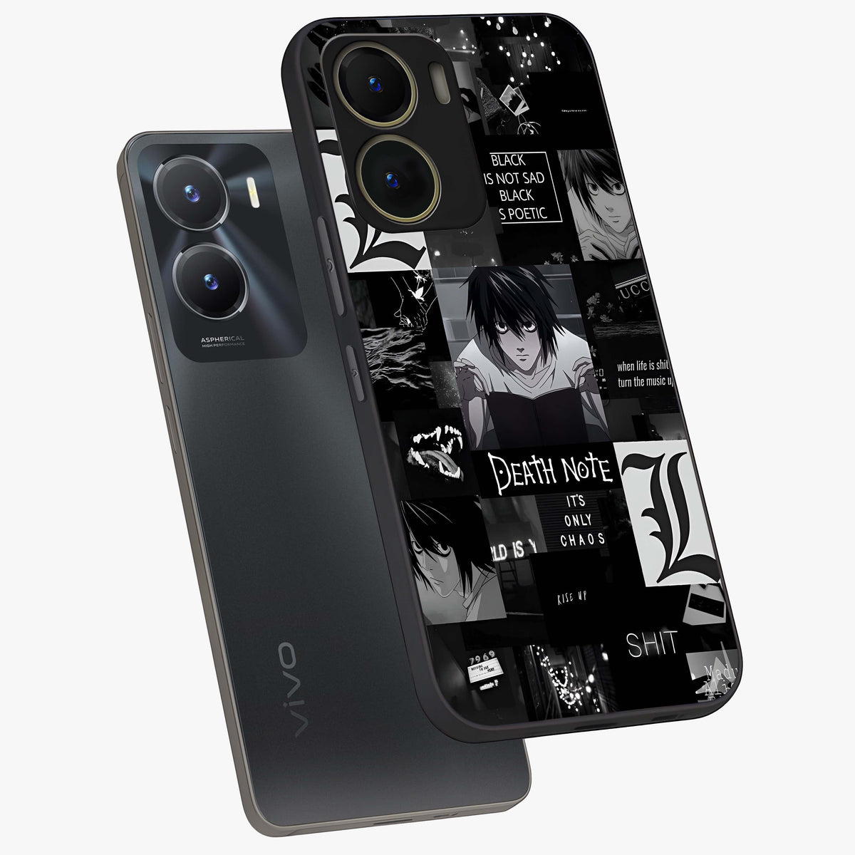 Midnight Chaos Mind Glass Case displayed in angled mockup highlighting chaotic artistic design with dramatic midnight aesthetic.