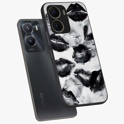 Midnight Kiss Marks Glass Case displayed in angled mockup highlighting playful romantic design with bold midnight aesthetic.