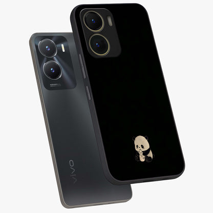 Midnight Panda Love Glass Case displayed in angled mockup highlighting adorable panda illustration with midnight aesthetic.