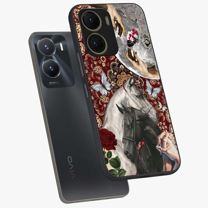 Moonlit Royal Stallion Glass Case displayed in angled mockup highlighting powerful stallion illustration with royal night aesthetic.