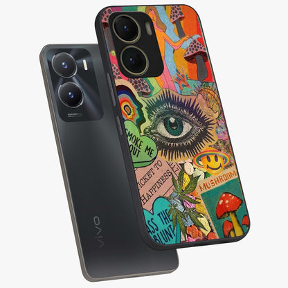 Mystic Eye Wonderland Glass Case displayed in angled mockup highlighting magical eye illustration with dreamy aesthetic.