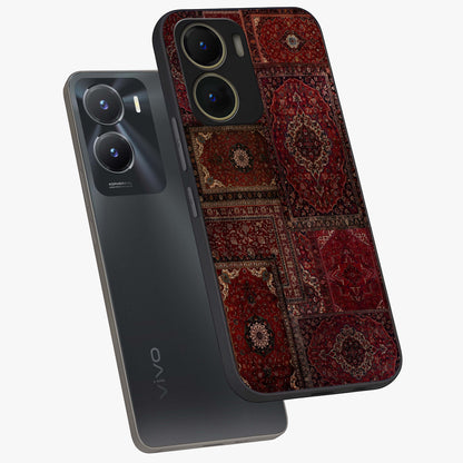 Persian Velvet Tale Glass Case displayed in angled mockup highlighting ornate textile inspired design with royal aesthetic.