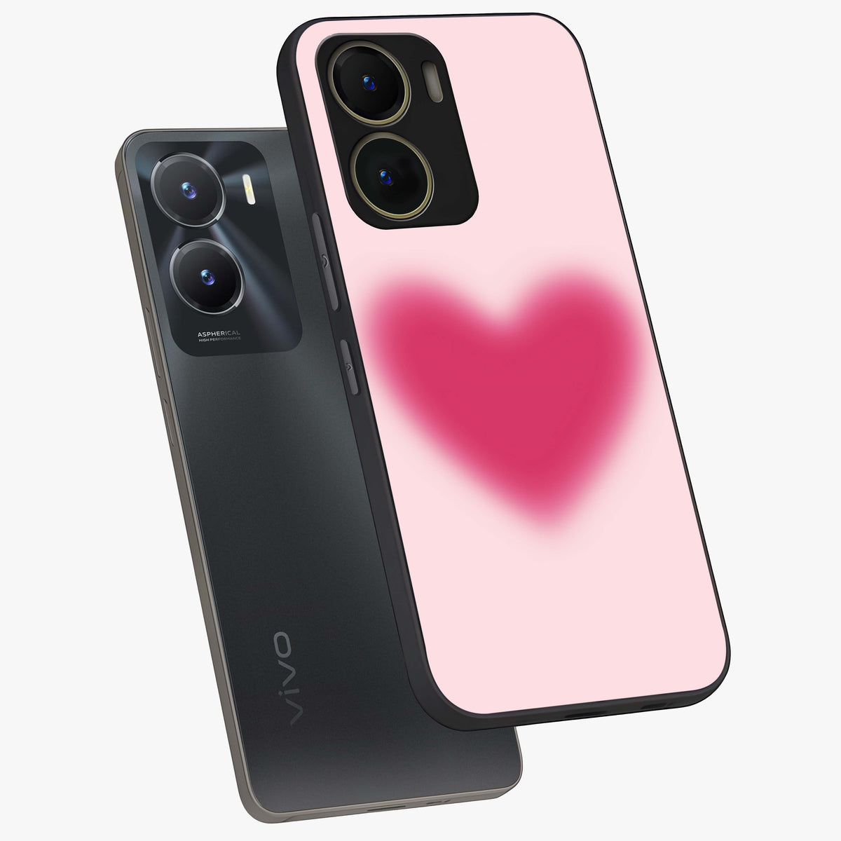 Pink Aura Heart Glass Case displayed in angled mockup highlighting vibrant pink heart design with dreamy aura aesthetic.