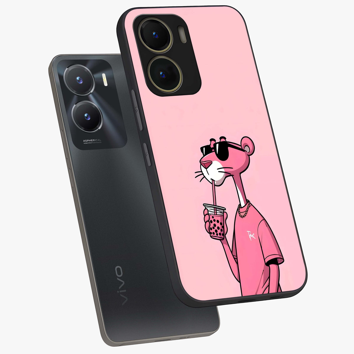 Pink Panther Glass Case displayed in angled mockup highlighting playful cartoon character design with vibrant pink aesthetic.