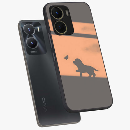 Puppy Shadow Art Glass Case displayed in angled mockup highlighting playful dog illustration with artistic shadow aesthetic.